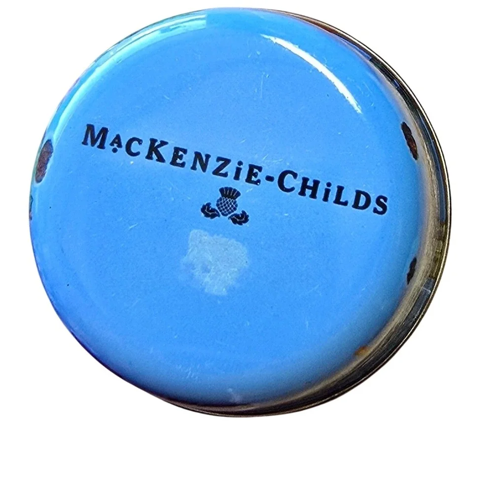 MacKenzie-Childs Flower Market Enamel Tumblers Set of 3 Blue White Green Floral